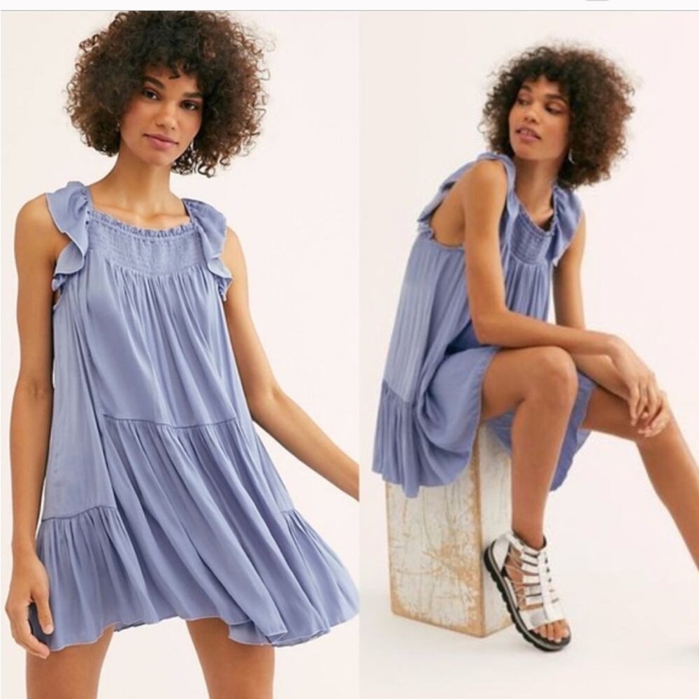 Free People intimately Want Your Love Blue mini dress 